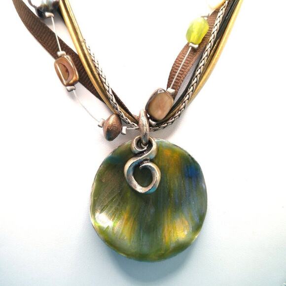 Chico's Beaded Necklace, Gemstones Shell, 6 Strands, Iridescent Metal, 19 Inches - Picture 2 of 10